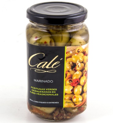 Pitted Green Olives in Traditional Hot Peppers